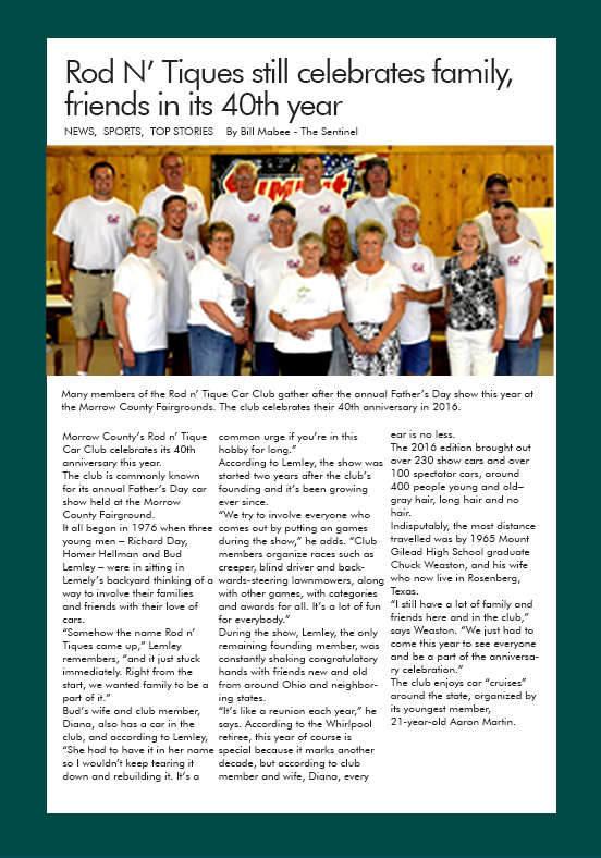 Morrow County, Mt. Gilead Sentinel Article